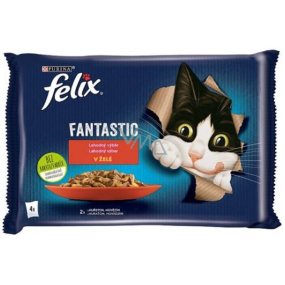 Felix Fantastic Multipack Rind und Huhn in Gelee, Alleinfuttermittel für ausgewachsene Katzen 4 x 85 g