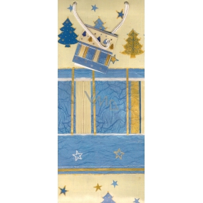 Alvarak Papier Geschenktüte für Flasche 36 x 13 x 9 cm blau-beige 1 Stück