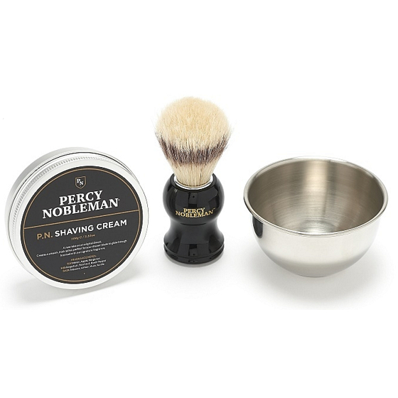 Percy Nobleman Rasiercreme 100 g + Rasierpinsel + Rasierschale, kosmetisches Rasierset für Männer