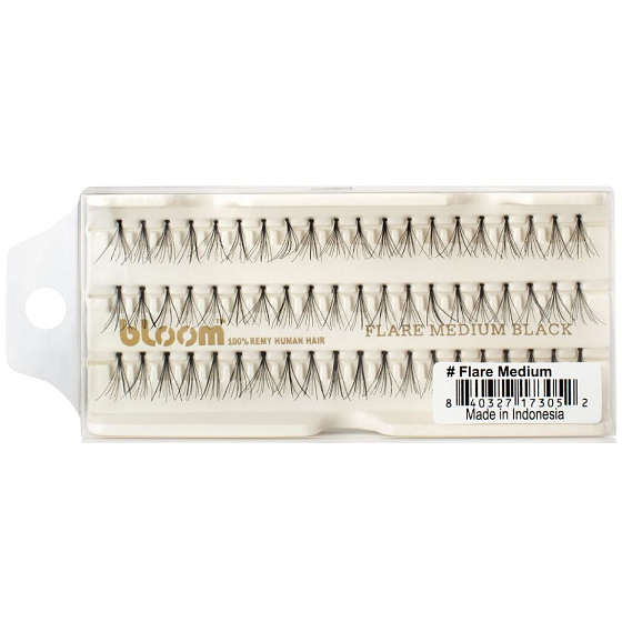 Bloom Natural Selbstklebende Wimpernbüschel aus Naturhaar mittellang mit Knoten schwarz Flare Medium 60 Stück
