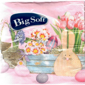 Big Soft Papierservietten 2lagig 33 x 33 cm 20 Stück Ostern rosa mit Hase
