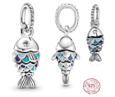 Sterling Silber 925 Blauer schuppiger Fisch, Tierarmband-Anhänger