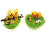 Grünes Nest mit 2 Hühnern 10 cm