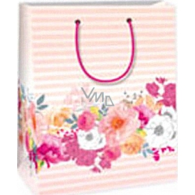 Ditipo Geschenk Papiertüte 18 x 10 x 22,7 cm rosa Streifen Blumen