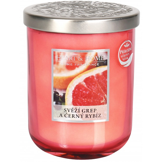 Heart & Home Frische Grapefruit und schwarze Johannisbeere Große Kerze mit Sojaduft brennt bis zu 75 Stunden 340 g
