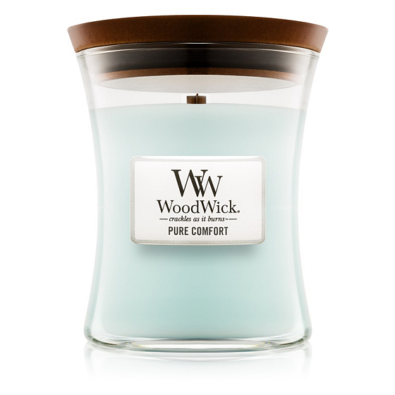 WoodWick Pure Comfort - Duftkerze für Reinheit und Bequemlichkeit mit Holzdocht und Glasdeckel Medium 275 g