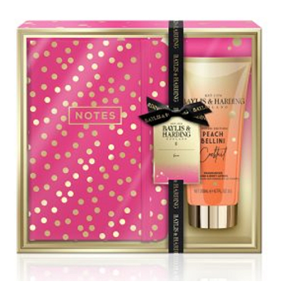 Baylis & Harding Cocktail Hour Pfirsich Bellini Hand- und Körpermilch 200 ml + Notizbuch, Kosmetikset