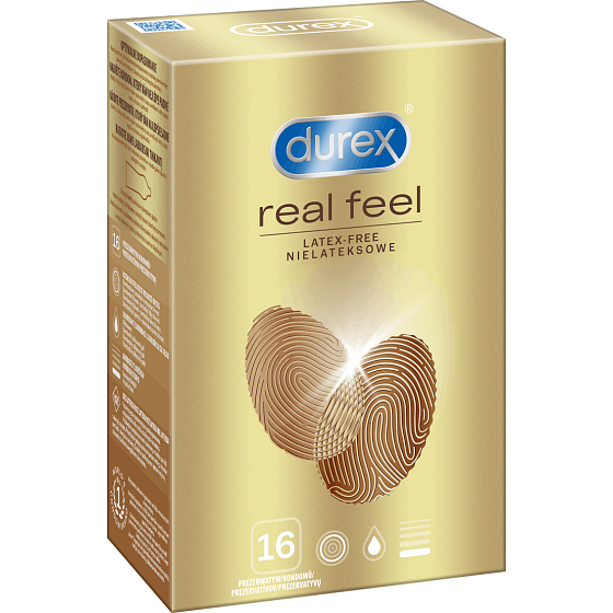 Durex Real Feel latexfreies Kondom für ein natürliches Haut-auf-Haut-Gefühl, nominale Breite: 56 mm 16 Stück