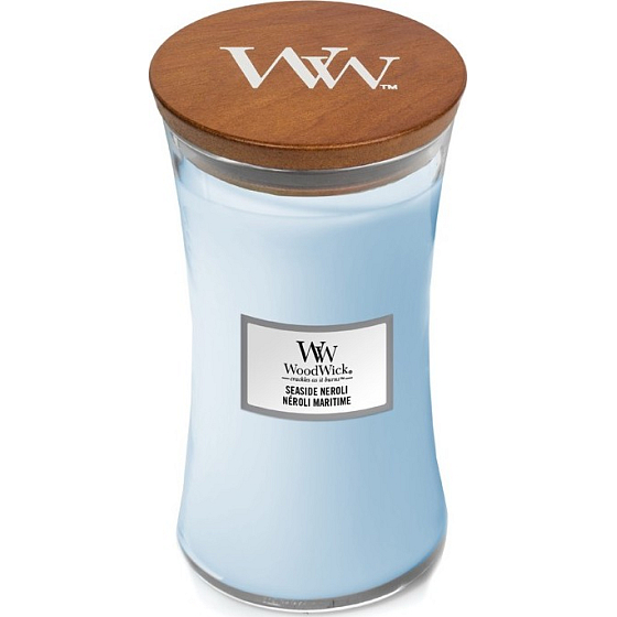 WoodWick Seaside Neroli - Coastal Neroli Duftkerze mit Holzdocht und Deckelglas groß 609 g