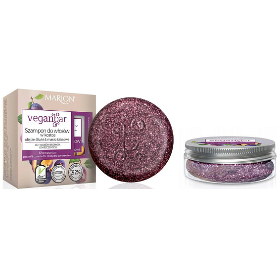 Marion Vegan Bar festes Shampoo für trockenes und strapaziertes Haar mit Pflaumenöl und Kakaobutter 50 g
