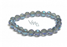 Kristall Aqua aura blau facettiert semi-metallisch, Armband elastisch Naturstein, Perle 8 mm / 16 - 17 cm, Stein Steine