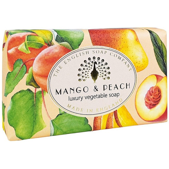English Soap Mango & Pfirsich natürliche parfümierte Toilettenseife mit Sheabutter 190 g