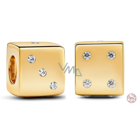 Charme Sterling Silber 925 Vergoldet Würfel + künstliche Zirkon, Perle auf Armband Symbol Charme Sterling Silber 925 Vergoldet Würfel + künstliche Zirkon, Perle auf Armband Symbol