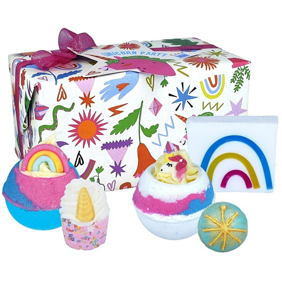 Bomb Cosmetics Unicorn Party 2 x Badebombe 160 g + Butter-Badekugel 30 g + Butter-Badekissen 50 g + Glyzerinseife 100 g, Kosmetikset