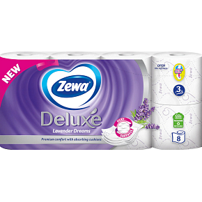 Zewa Deluxe Lavendelträume 3-lagiges Toilettenpapier, 8 Rollen, 19,3 m Rolle Zewa Deluxe Lavendelträume 3-lagiges Toilettenpapier, 8 Rollen, 19,3 m Rolle