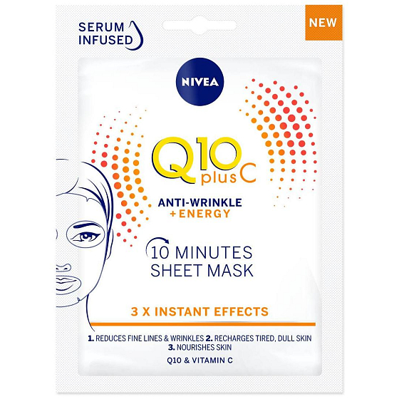 Nivea Q10 Plus C Anti-Falten + Energie 10 Minuten textile Gesichtsmaske 1 Stück