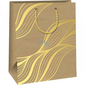 Ditipo Geschenktüte aus Papier 26,4 x 32,7 x 13,6 cm Kraft - natur, goldene Linien