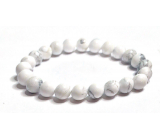 Magnesit / Howlite weißes Armband elastischer Naturstein, Perle 8 mm / 16-17 cm, Reinigungsstein