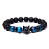 Lava + Tigerauge hellblau + Wolfskopf Armband elastisch Naturstein, Kugel 8 mm / 21 cm