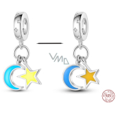 Charm Sterling Silber 925 Luminous - Halbmond und Stern, der im Dunkeln leuchtet, Universum Armband-Anhänger
