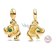 Charms Sterling Silber 925 Elefant - Mini Medaillon mit königlichem grünem Kristall, Anhänger für das Armband