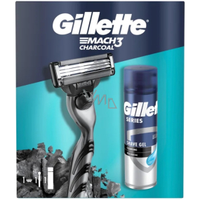 Gillette Mach3 Rasierer + 1 Ersatzklinge + Rasiergel mit Holzkohle 200 ml, Pflegeset für Männer