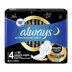 Always Ultra Secure Night Hygienebinden mit Flügeln 6 Stück