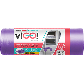 viGO duftende Müllsäcke mit Griffen, Lavendel, 10 µ, 60 × 72 cm, 60 l, 18 Stk.