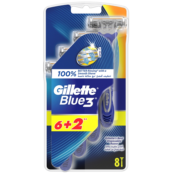 Gillette Blue 3 Rasiermesser 3-schneidig für Herren 8 Stück