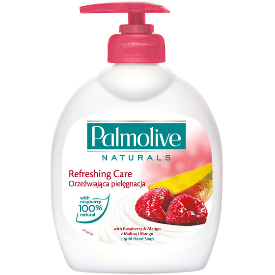 Palmolive Naturals Erfrischende Pflege Himbeer-Mango-Flüssigseife mit einem 300-ml-Spender
