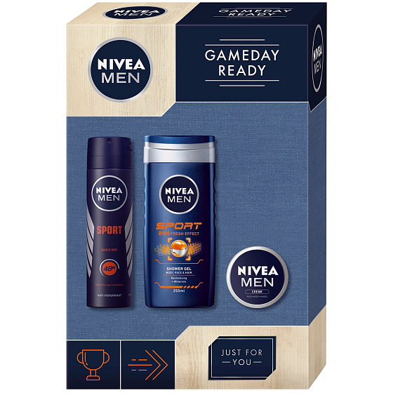 Nivea Men Spieltag Sport Duschgel für Männer 250 ml + Antitranspirant Spray für Männer 150 ml + Creme Creme 30 ml, Kosmetikset
