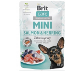 Brit Care Mini Lachs & Hering Filets In Soße komplettes Super Premium Futter für kastrierte erwachsene Hunde Mini Rassen Tasche 85 g