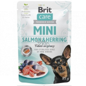 Brit Care Mini Lachs & Hering Filets In Soße komplettes super-premium Futter für kastrierte erwachsene Hunde kleiner Rassen Beutel 85 g