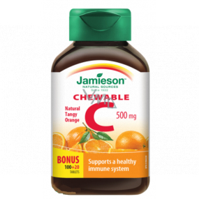 Jamieson Vitamin C Orange Saugtabletten, 500 mg Nahrungsergänzungsmittel mit natürlichem Süßstoff 120 Tabletten