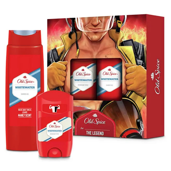 Old Spice White Water Antitranspirant Deo Stick 50 ml + 2in1 Duschgel für Körper und Haare 250 ml, Kosmetikset für Männer