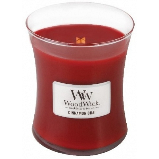 WoodWick Cinnamon Chai - Zimt- und Vanille-Duftkerze mit Holzdocht und Deckelglas Medium 275 g