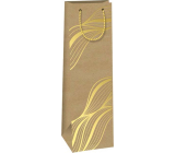 Ditipo Papier Geschenktüte für Flasche 12,3 x 36,2 x 7,8 cm Kraft - natur, Goldlinien