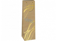 Ditipo Papier Geschenktüte für Flasche 12,3 x 36,2 x 7,8 cm Kraft - natur, Goldlinien