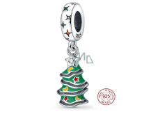 Sterling Silber 925 Weihnachtsbaum grün, verschnörkelt, Weihnachtsarmband-Anhänger