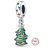 Sterling Silber 925 Weihnachtsbaum grün, verschnörkelt, Weihnachtsarmband-Anhänger