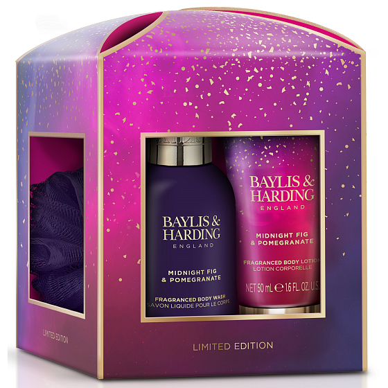 Baylis & Harding Fig and Pomegranate Körperlotion 50 ml + Duschgel 100 ml + Körperschwamm, Kosmetikset für Frauen