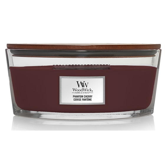 WoodWick Phantom Cherry - Phantom-Kirsche Duftkerze mit breitem Holzdocht und Deckel Glasboot 453 g