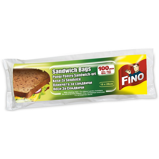 Fino Sandwichbeutel Snackbeutel mit Clip, 7 µm, 18 x 28 cm, 100 Stück
