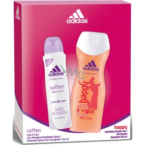 Adidas Soften Antitranspirant Deodorant Spray für Frauen 150 ml + Happy Duschgel 250 ml, Kosmetikset