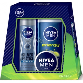 Nivea Men Energy Duschgel 250 ml + Silber Protect Polar Blue Antitranspirant Deodorant Spray 150 ml + Universalcreme 30 ml, Kosmetikset