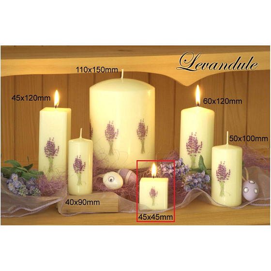 Lima Flower Lavender Duftkerze Elfenbein mit Lavendel Würfel Aufkleber 45 x 45 mm 1 Stück