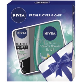 Nivea Black & White Frisches Antitranspirant-Spray für Frauen 150 ml + Hawaii Flower & Oil Duschgel 250 ml, Kosmetikset