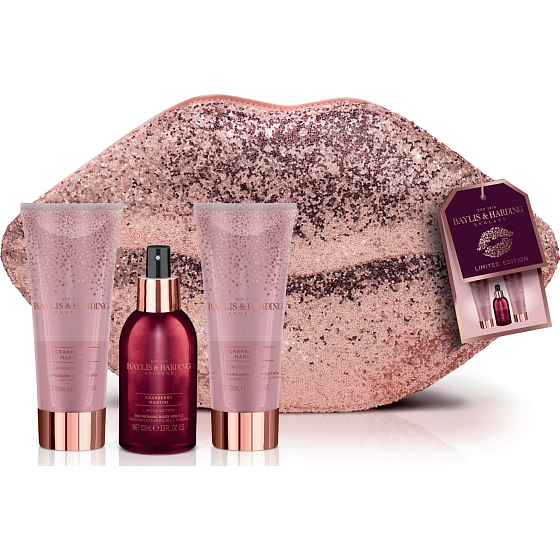 Baylis & Harding Cranberry Martini Körperspray 100 ml + Duschgel 100 ml + Körperlotion 100 ml + Abendumschlag, Kosmetikset