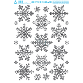 Bogen Weihnachtsaufkleber, Fensterfolie ohne Kleber Schneeflocken mit Glitter silber 35 x 25 cm