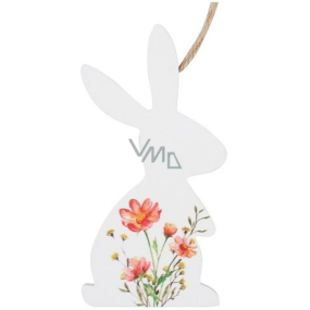 Kaninchen aus Holz mit Blumenmuster zum Aufhängen 12 cm